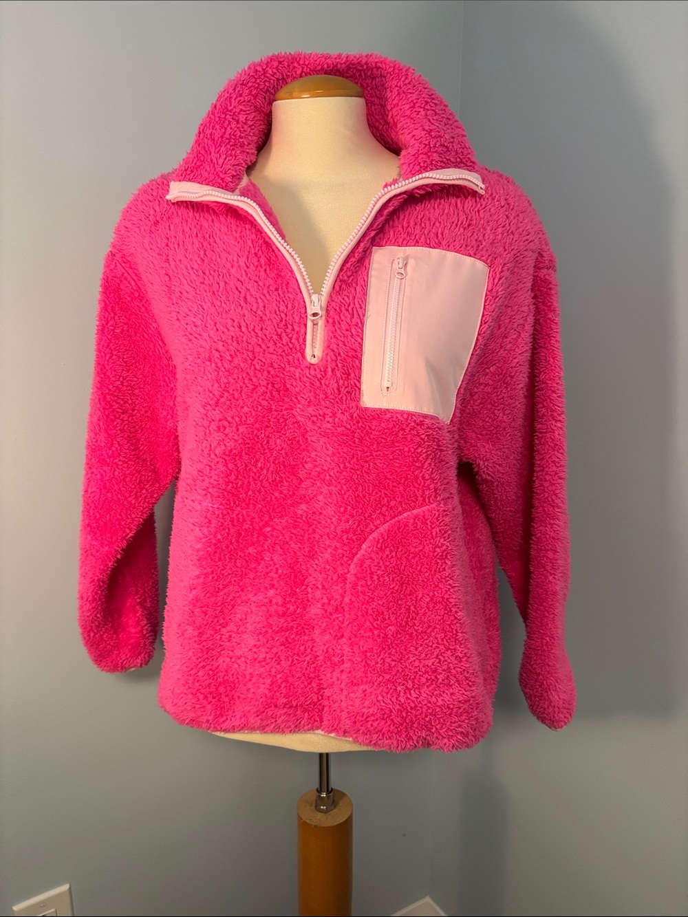 crown & ivy Bright Pink Sherpa Half-Zip Pullover, XS